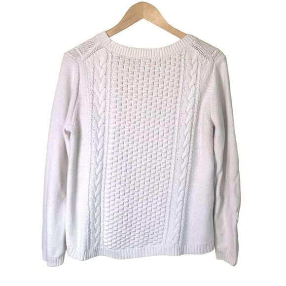 J.Crew Women’s Fisherman Cable Knit Sweater Large Ivory Wool Blend Cozy Grandpa - Picture 2 of 9